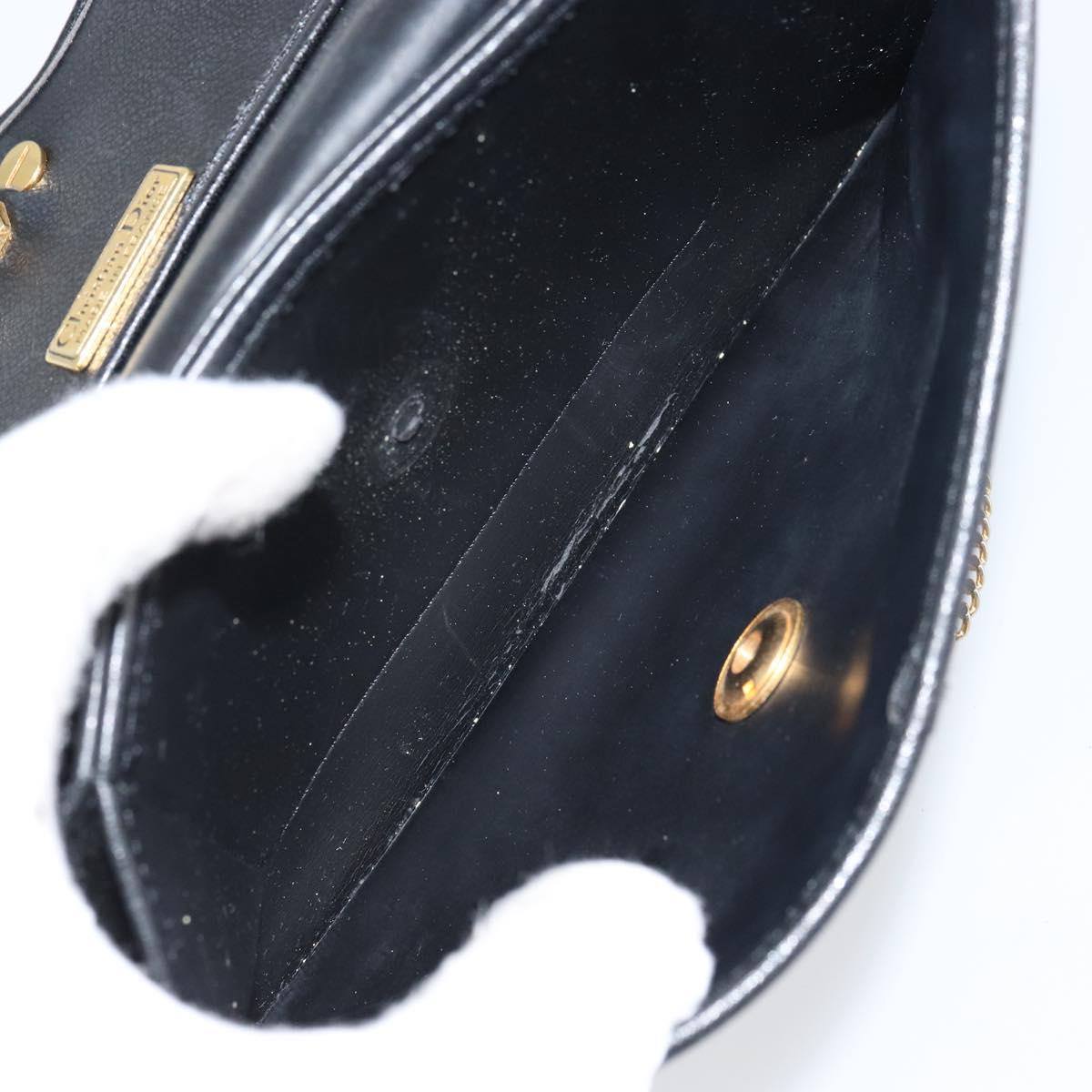 Christian Dior Chain Shoulder Bag Leather Black Gold Auth 160675