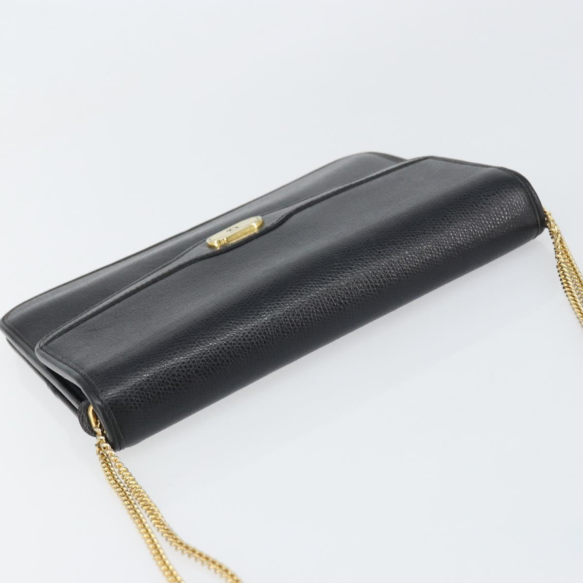 Christian Dior Chain Shoulder Bag Leather Black Gold Auth 160675