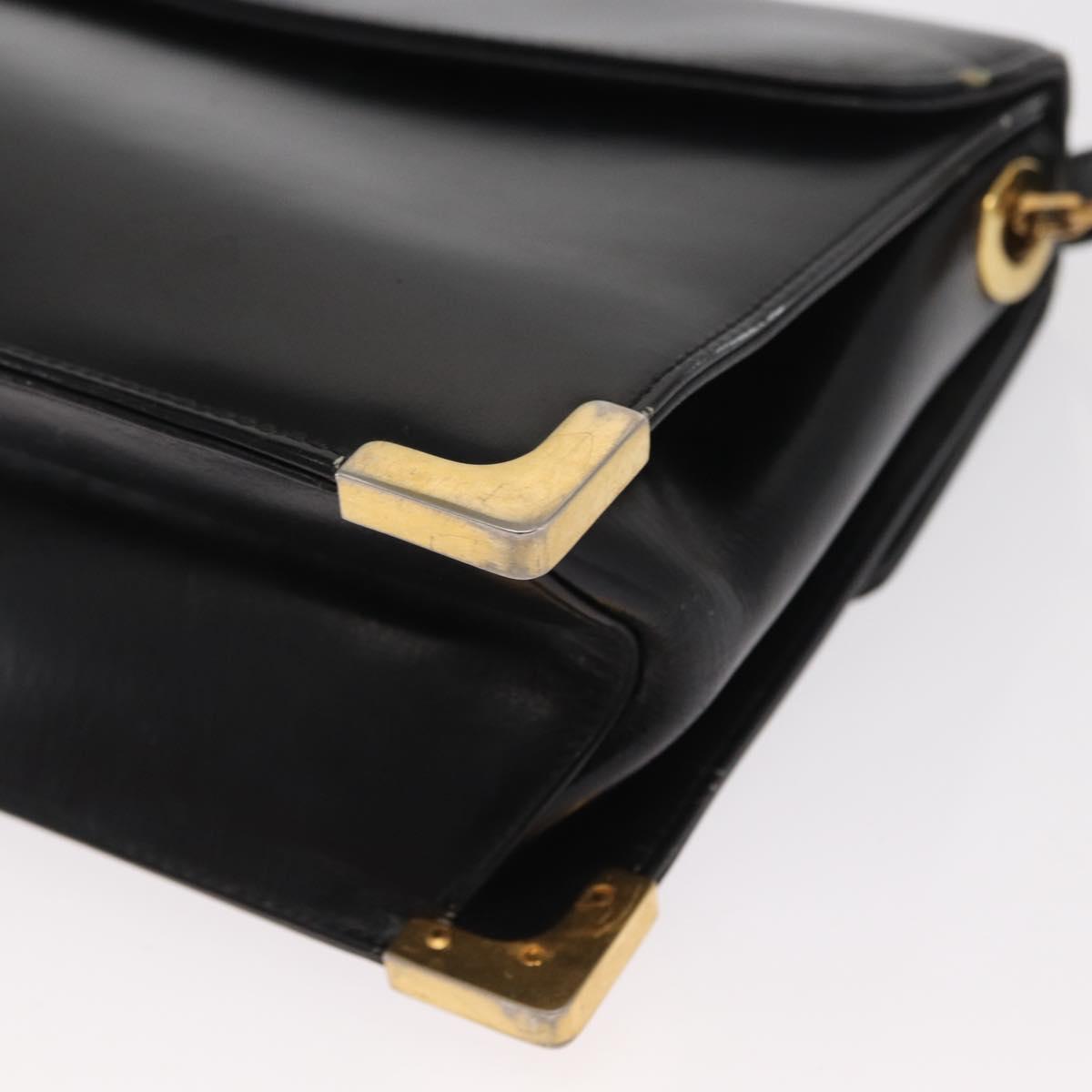 Christian Dior Shoulder Bag Leather Black Gold Auth 160676