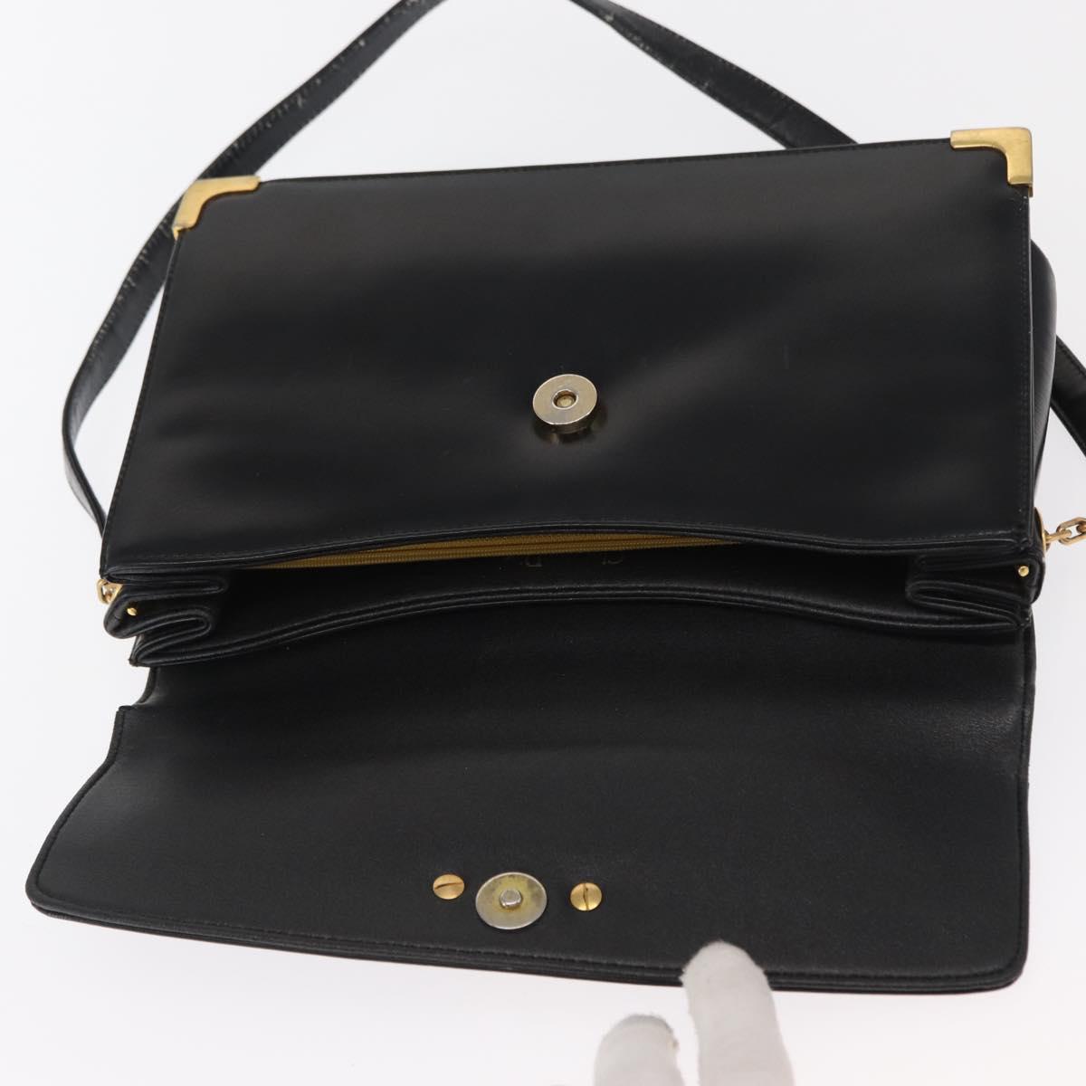 Christian Dior Shoulder Bag Leather Black Gold Auth 160676