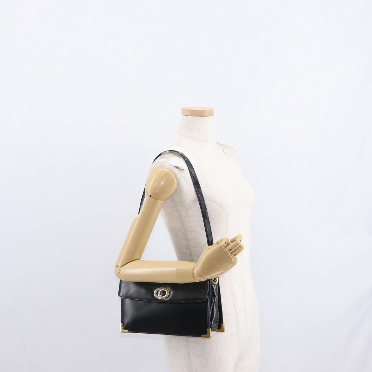 Christian Dior Shoulder Bag Leather Black Gold Auth 160676