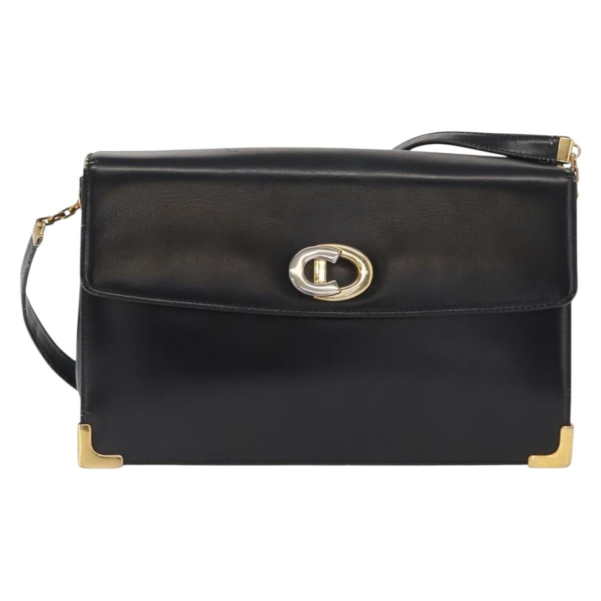 Christian Dior Shoulder Bag Leather Black Gold Auth 160676