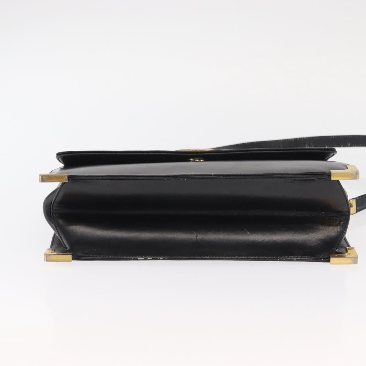 Christian Dior Shoulder Bag Leather Black Gold Auth 160676