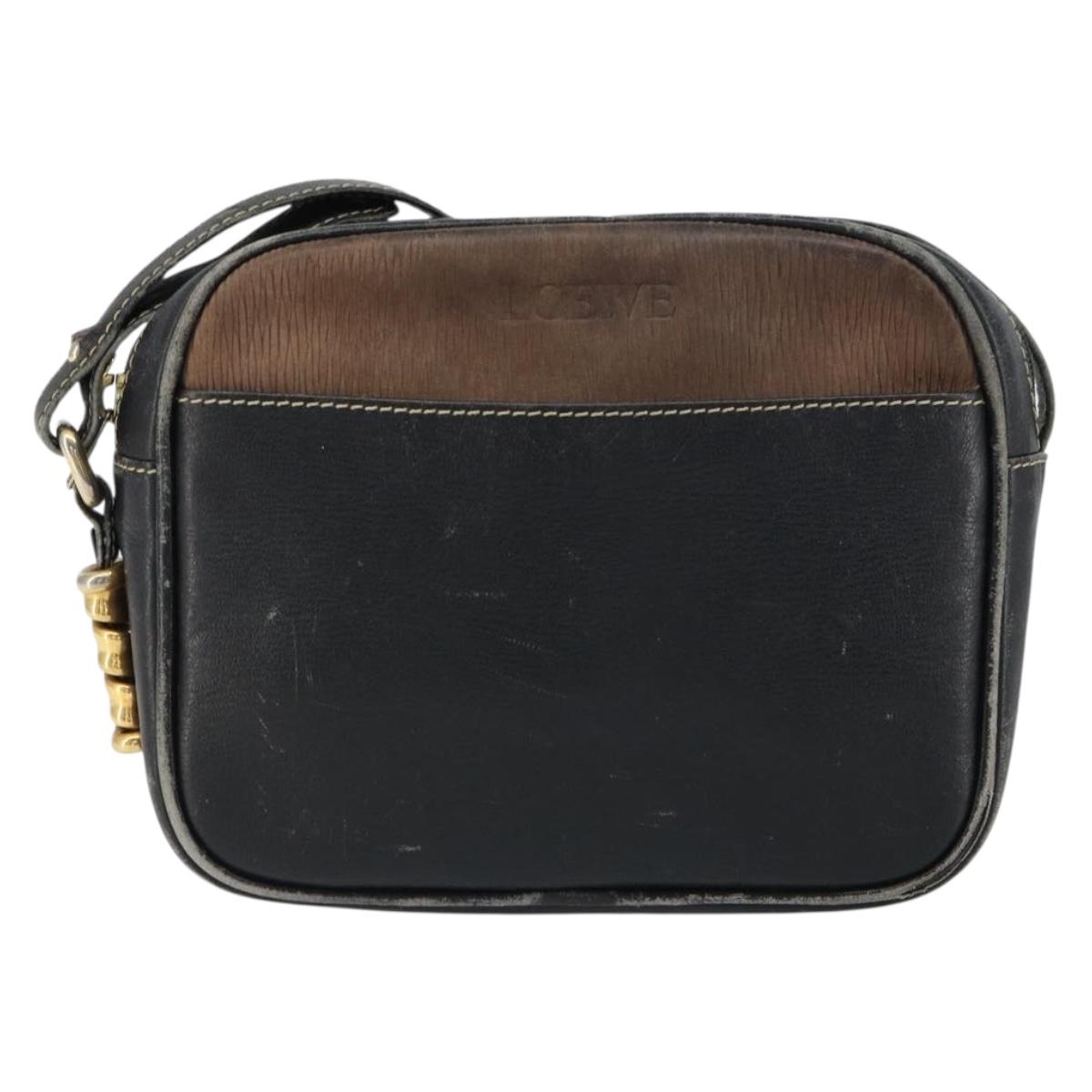 LOEWE Shoulder Bag Leather Black Gold Auth 160679