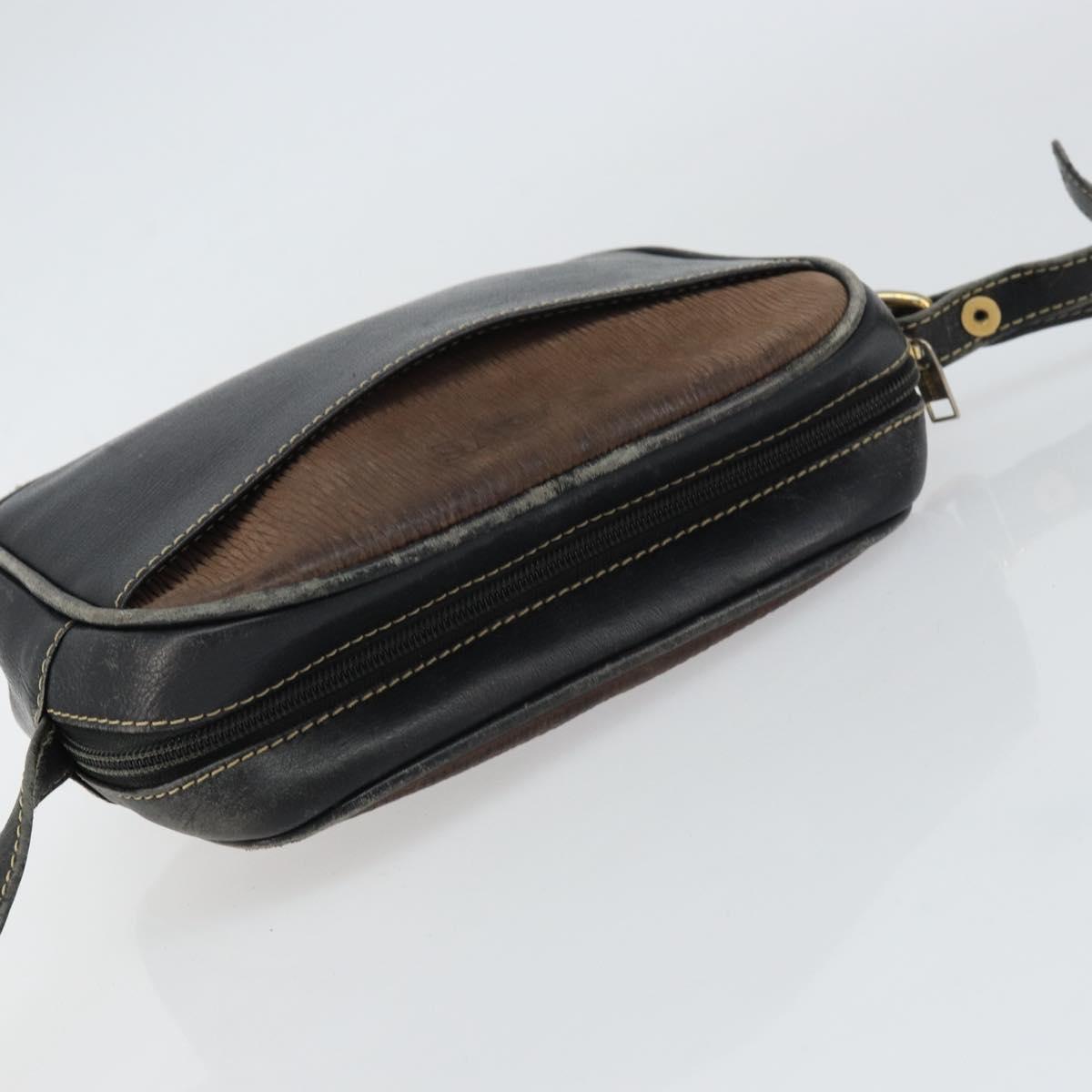 LOEWE Shoulder Bag Leather Black Gold Auth 160679