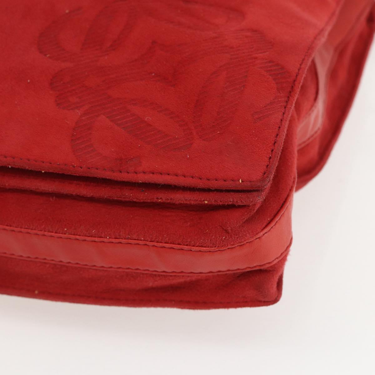 LOEWE Shoulder Bag Suede Red Gold Auth 160681