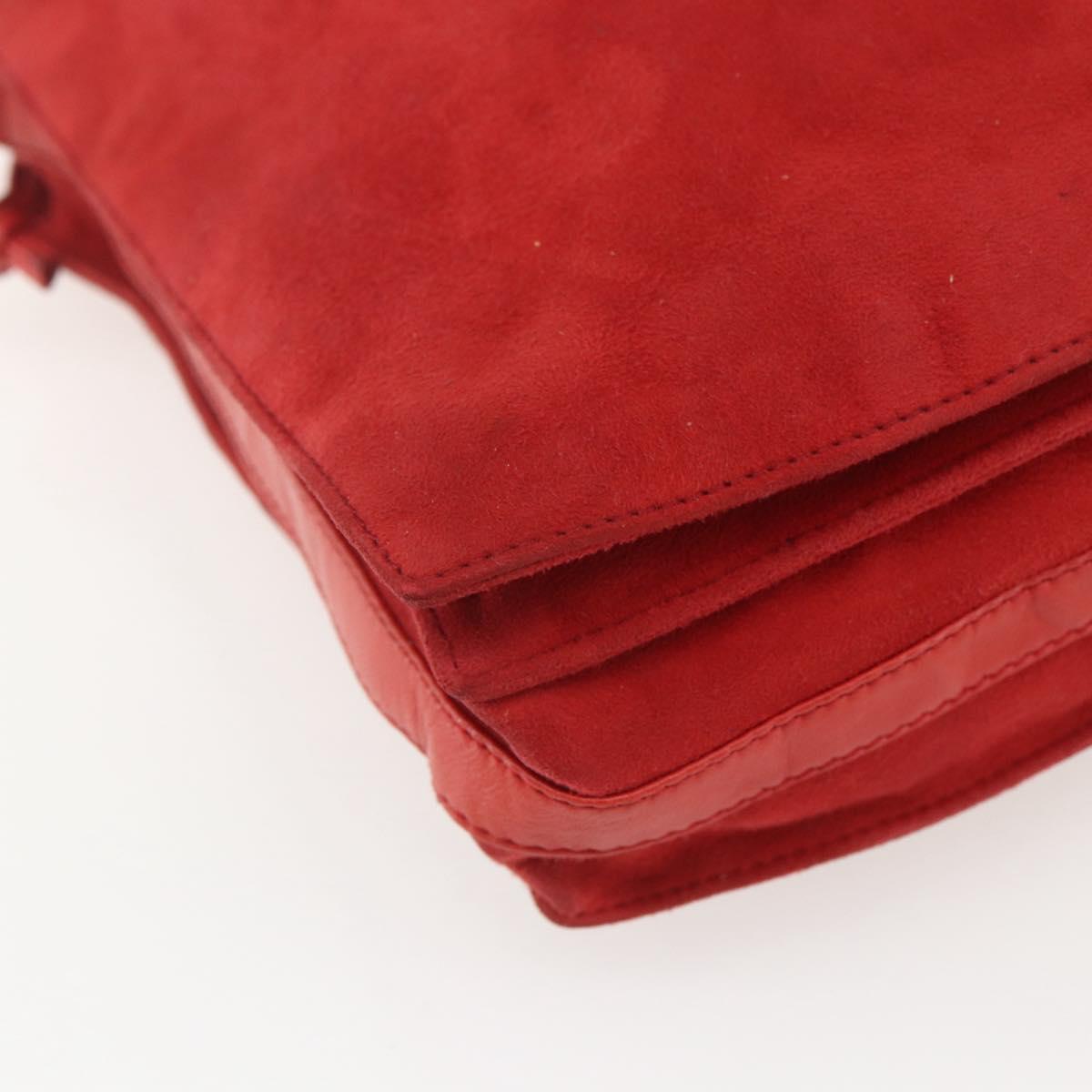 LOEWE Shoulder Bag Suede Red Gold Auth 160681