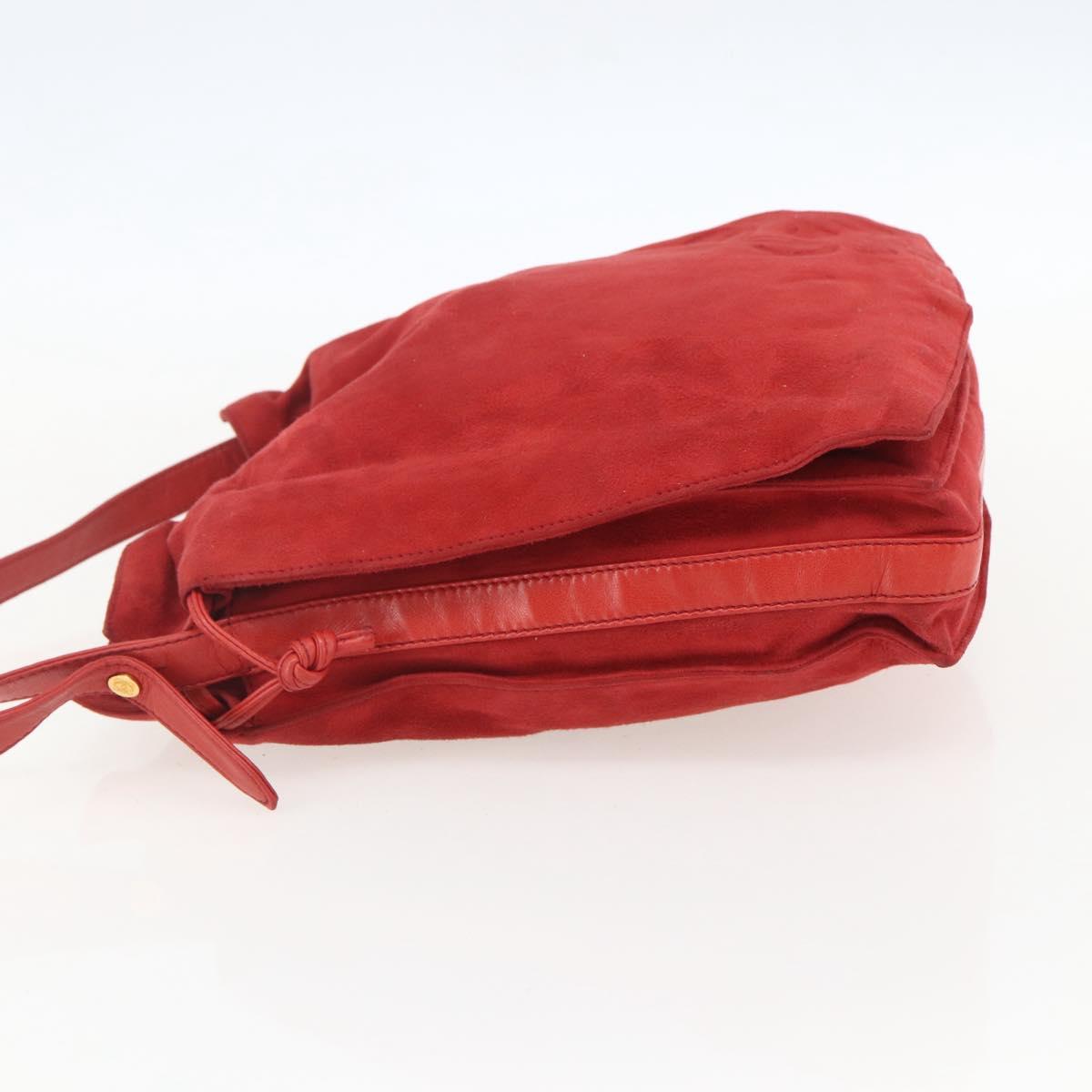 LOEWE Shoulder Bag Suede Red Gold Auth 160681