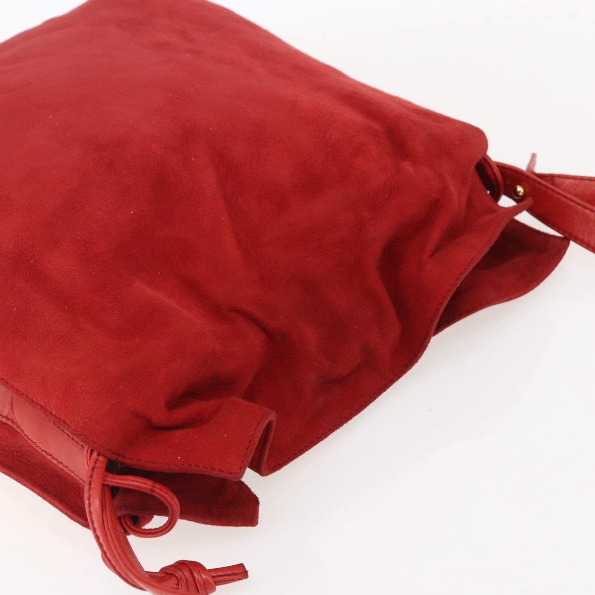 LOEWE Shoulder Bag Suede Red Gold Auth 160681