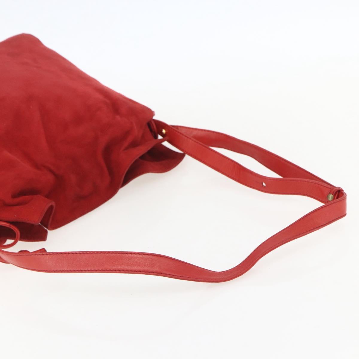 LOEWE Shoulder Bag Suede Red Gold Auth 160681