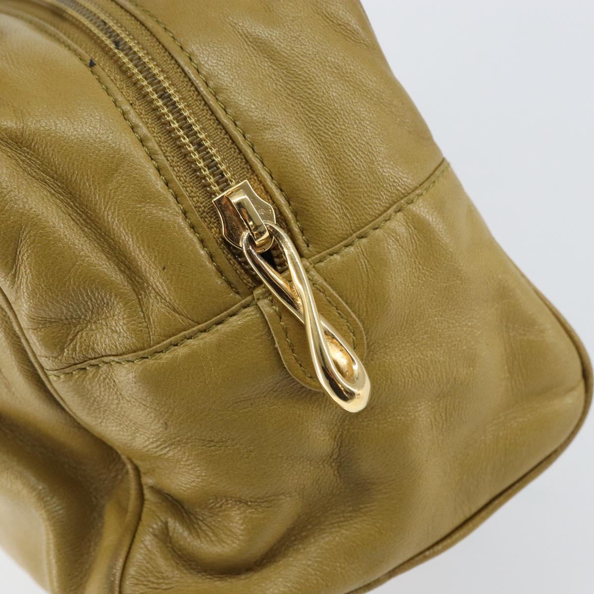 LOEWE anagram Hand Bag Leather Green Gold Auth 160682