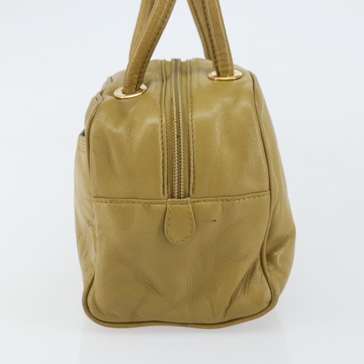LOEWE anagram Hand Bag Leather Green Gold Auth 160682