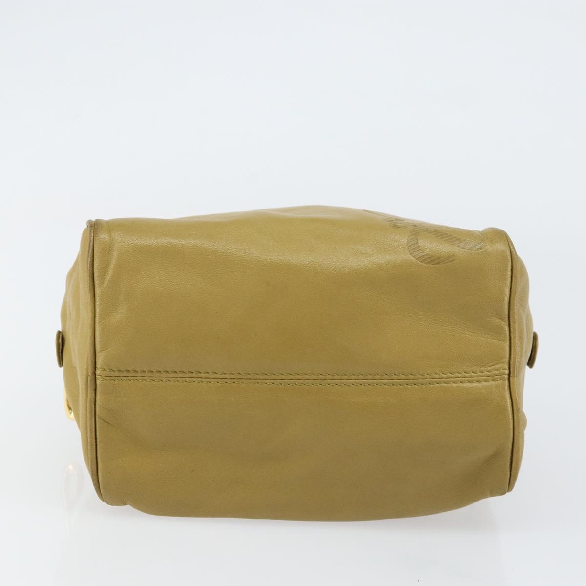 LOEWE anagram Hand Bag Leather Green Gold Auth 160682