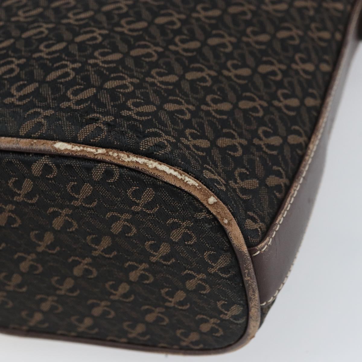 LOEWE anagram Shoulder Bag Nylon Brown Gold Auth 160683