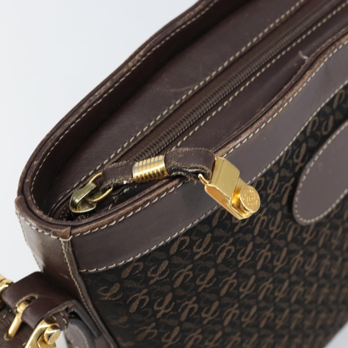 LOEWE anagram Shoulder Bag Nylon Brown Gold Auth 160683