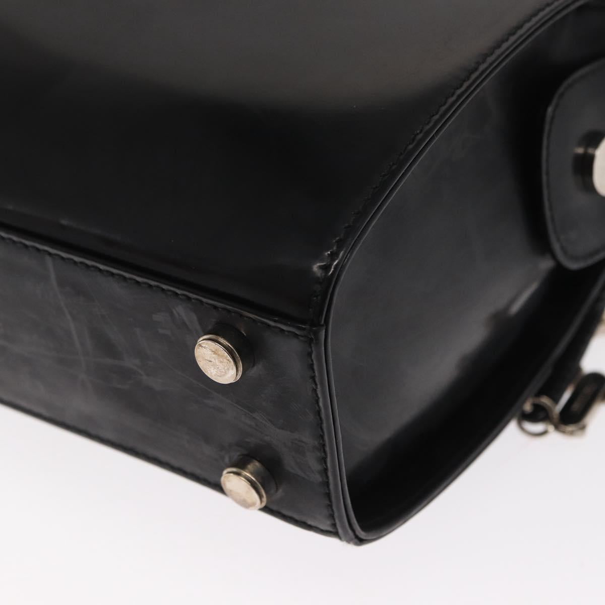 Salvatore Ferragamo Gancini Shoulder Bag Enamel Black Silver Auth 160684