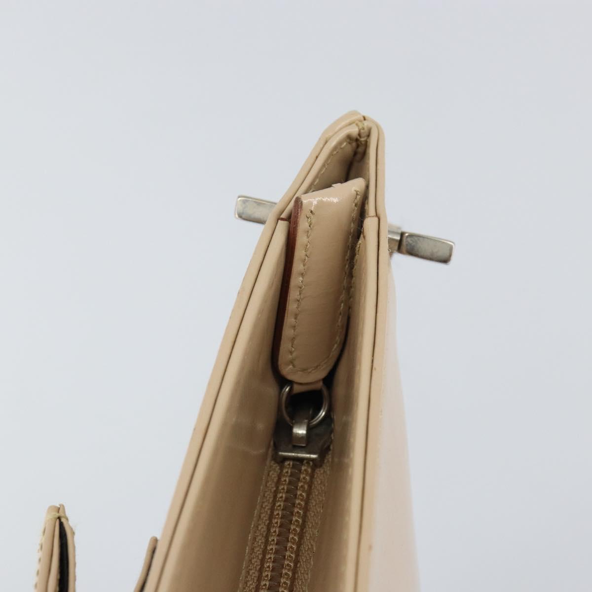 Salvatore Ferragamo Gancini Shoulder Bag Leather Beige Silver Auth 160686