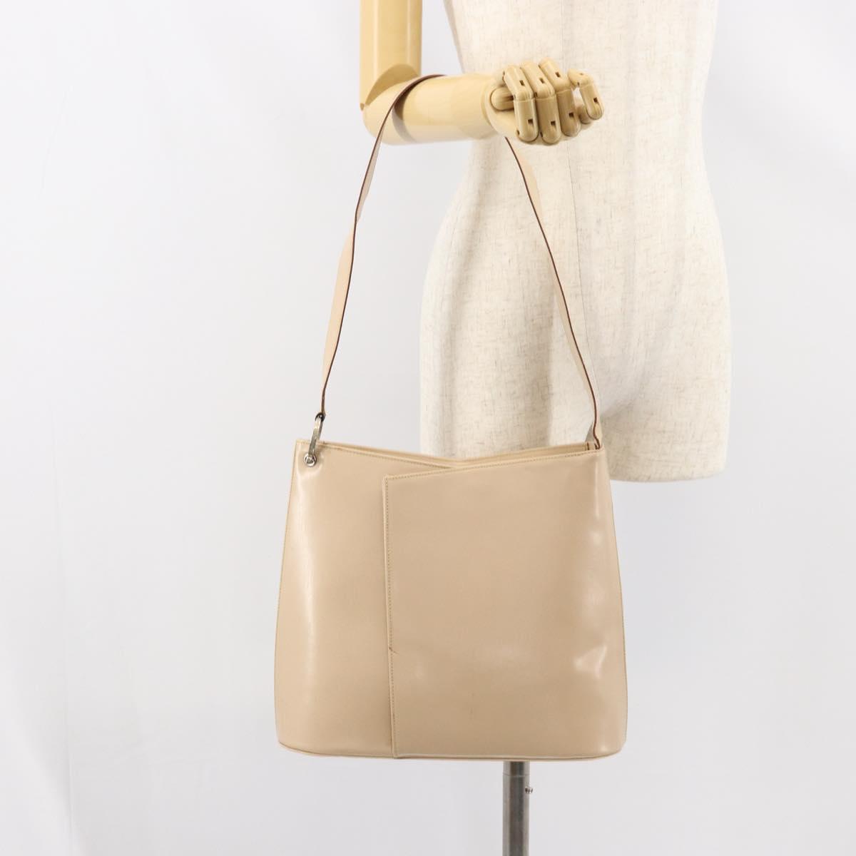 Salvatore Ferragamo Gancini Shoulder Bag Leather Beige Silver Auth 160686