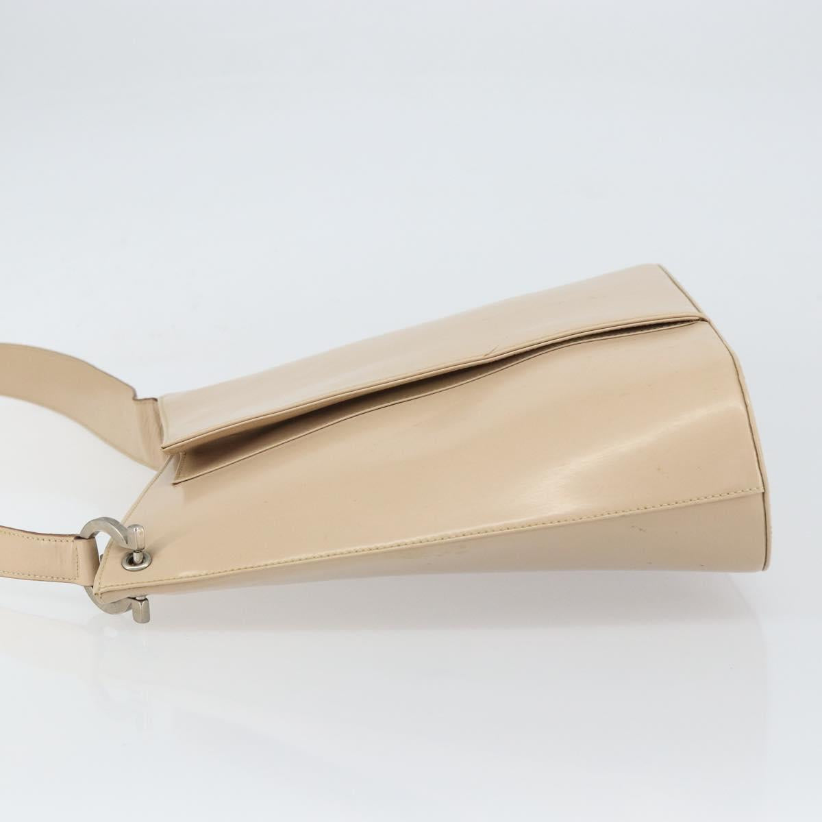 Salvatore Ferragamo Gancini Shoulder Bag Leather Beige Silver Auth 160686