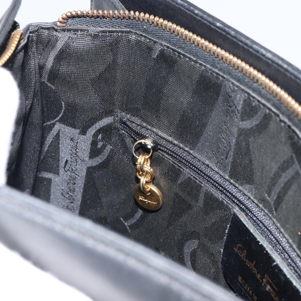 Salvatore Ferragamo Gancini Shoulder Bag Leather Black Gold Auth 160687