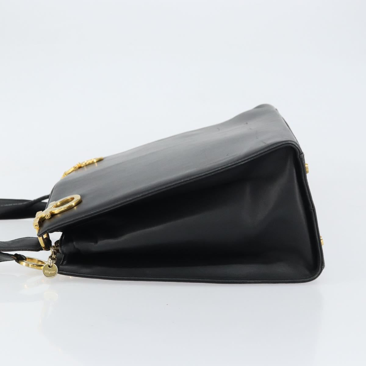 Salvatore Ferragamo Gancini Shoulder Bag Leather Black Gold Auth 160687