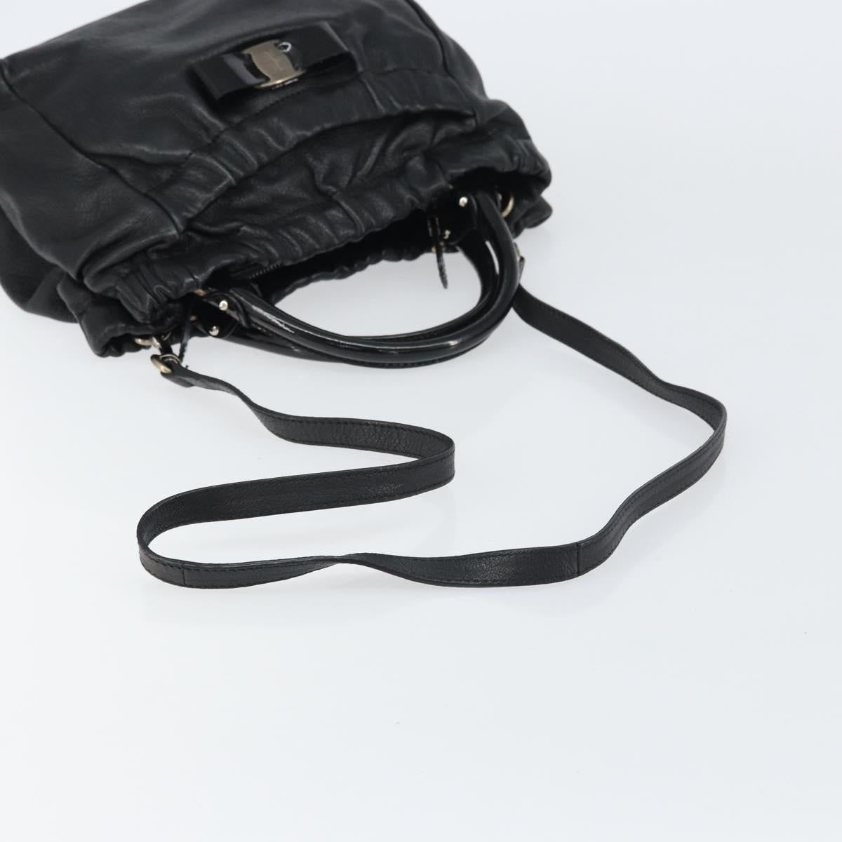 Salvatore Ferragamo Vala Hand Bag Leather 2way Black Auth 160688