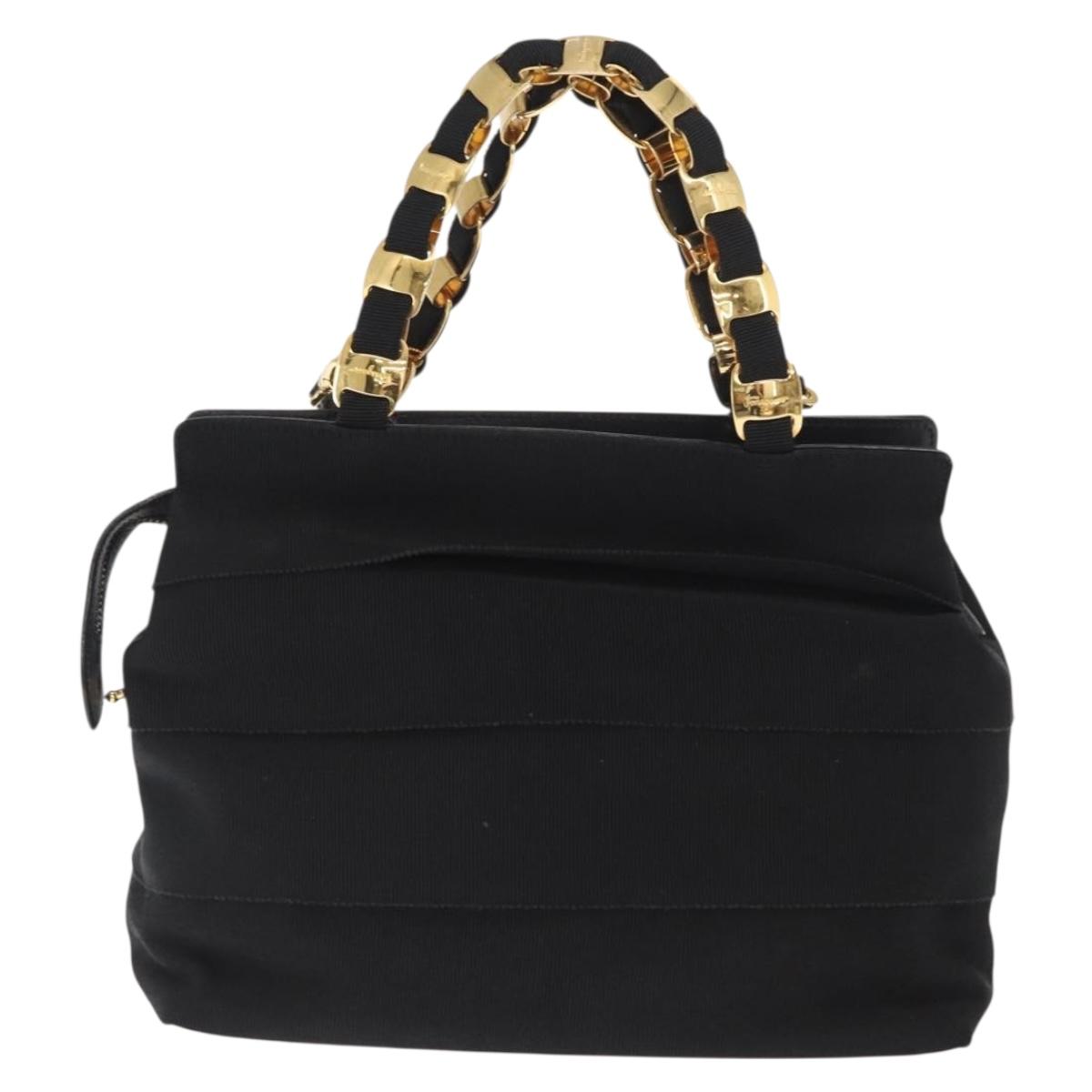Salvatore Ferragamo Vala Hand Bag Canvas 2way Black Auth 160689