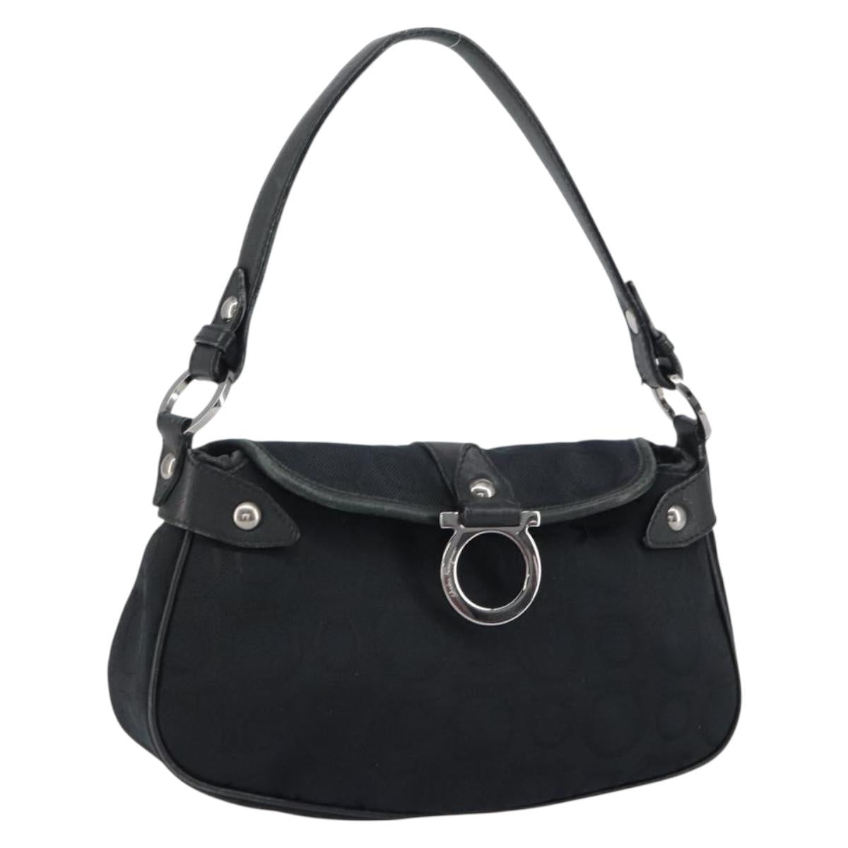 Salvatore Ferragamo Gancini Shoulder Bag Canvas Black Auth 160690A