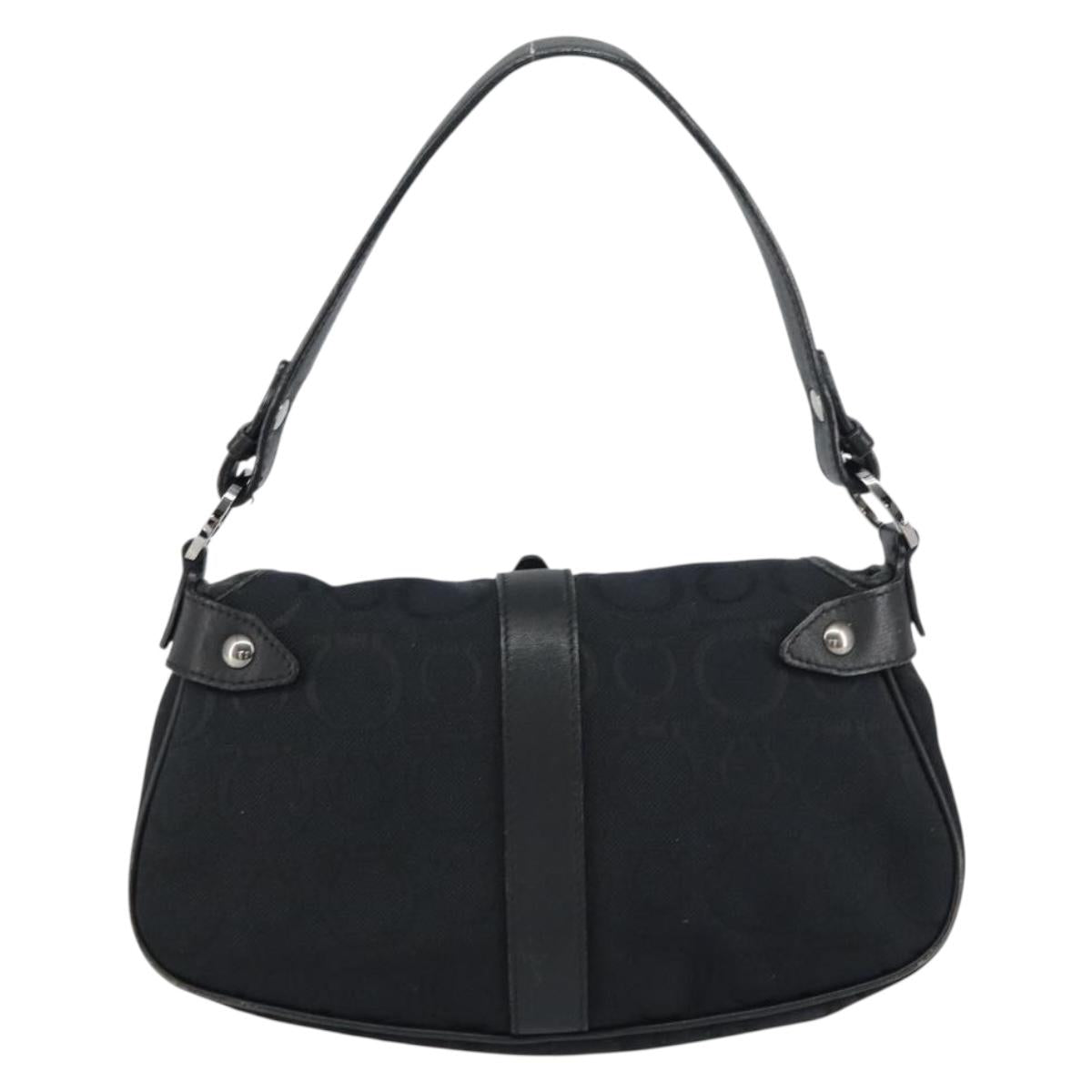 Salvatore Ferragamo Gancini Shoulder Bag Canvas Black Auth 160690A