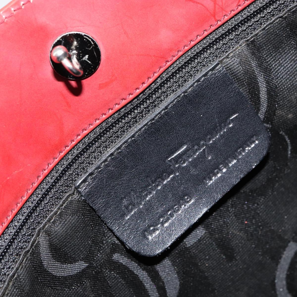 Salvatore Ferragamo Gancini Shoulder Bag Patent leather Red Silver Auth 160692