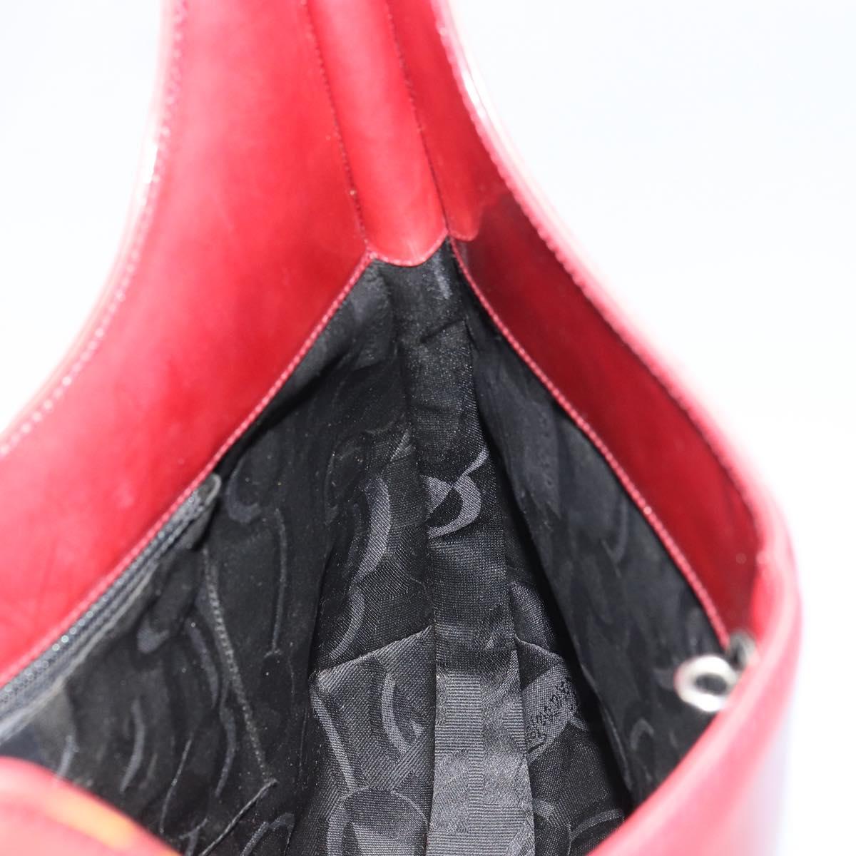 Salvatore Ferragamo Gancini Shoulder Bag Patent leather Red Silver Auth 160692