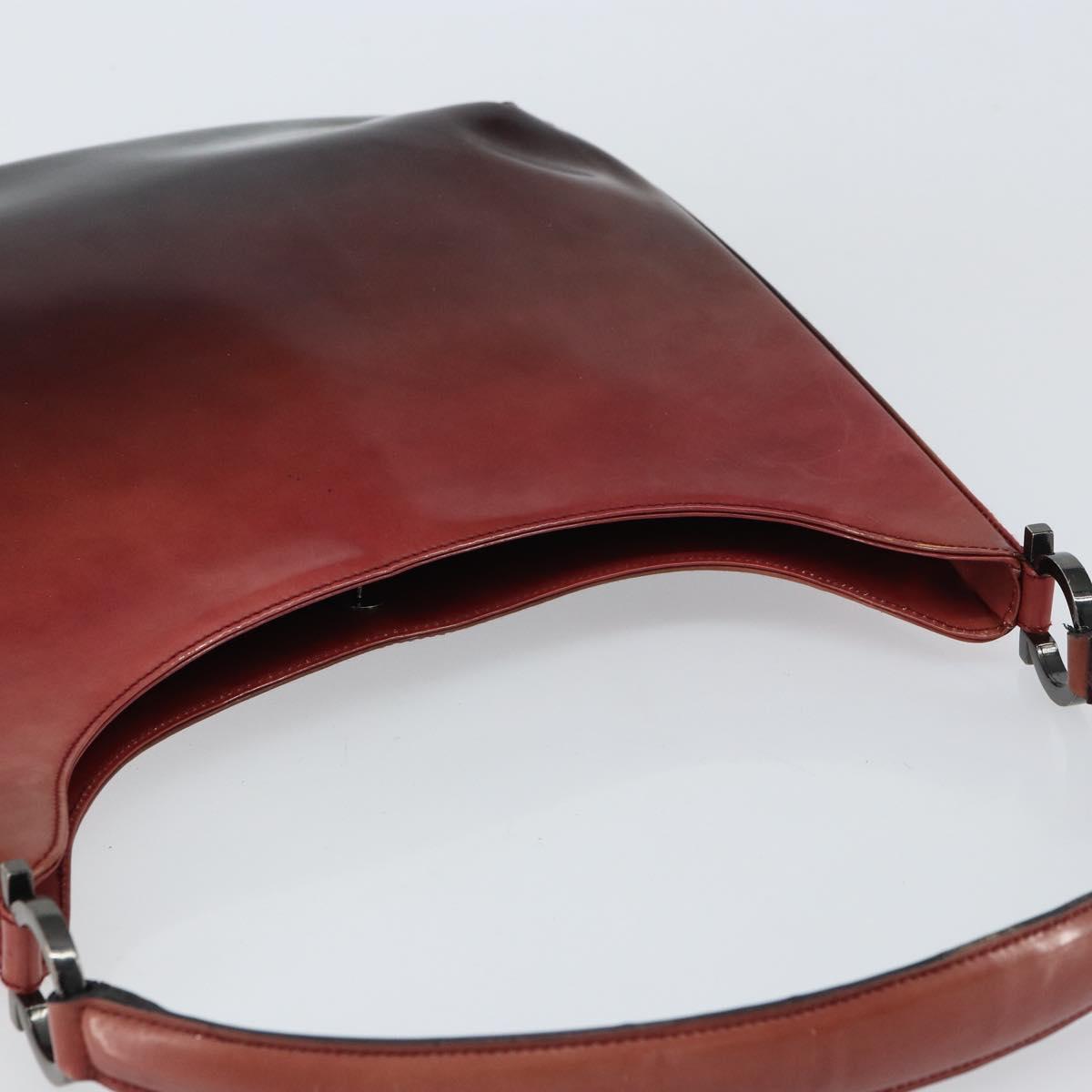 Salvatore Ferragamo Gancini Shoulder Bag Patent leather Red Silver Auth 160692