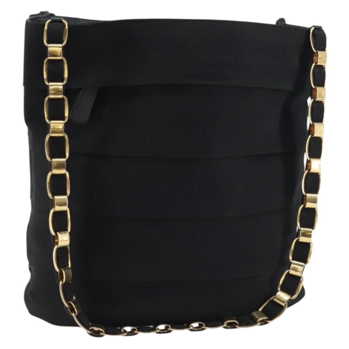 Salvatore Ferragamo Vala Shoulder Bag Canvas Black Gold Auth 160695