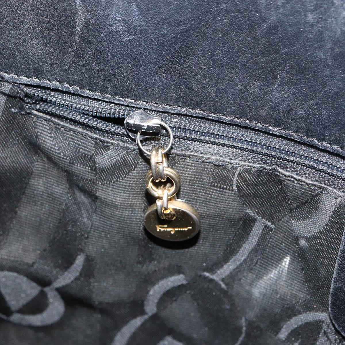 Salvatore Ferragamo Vala Shoulder Bag Canvas Black Gold Auth 160695