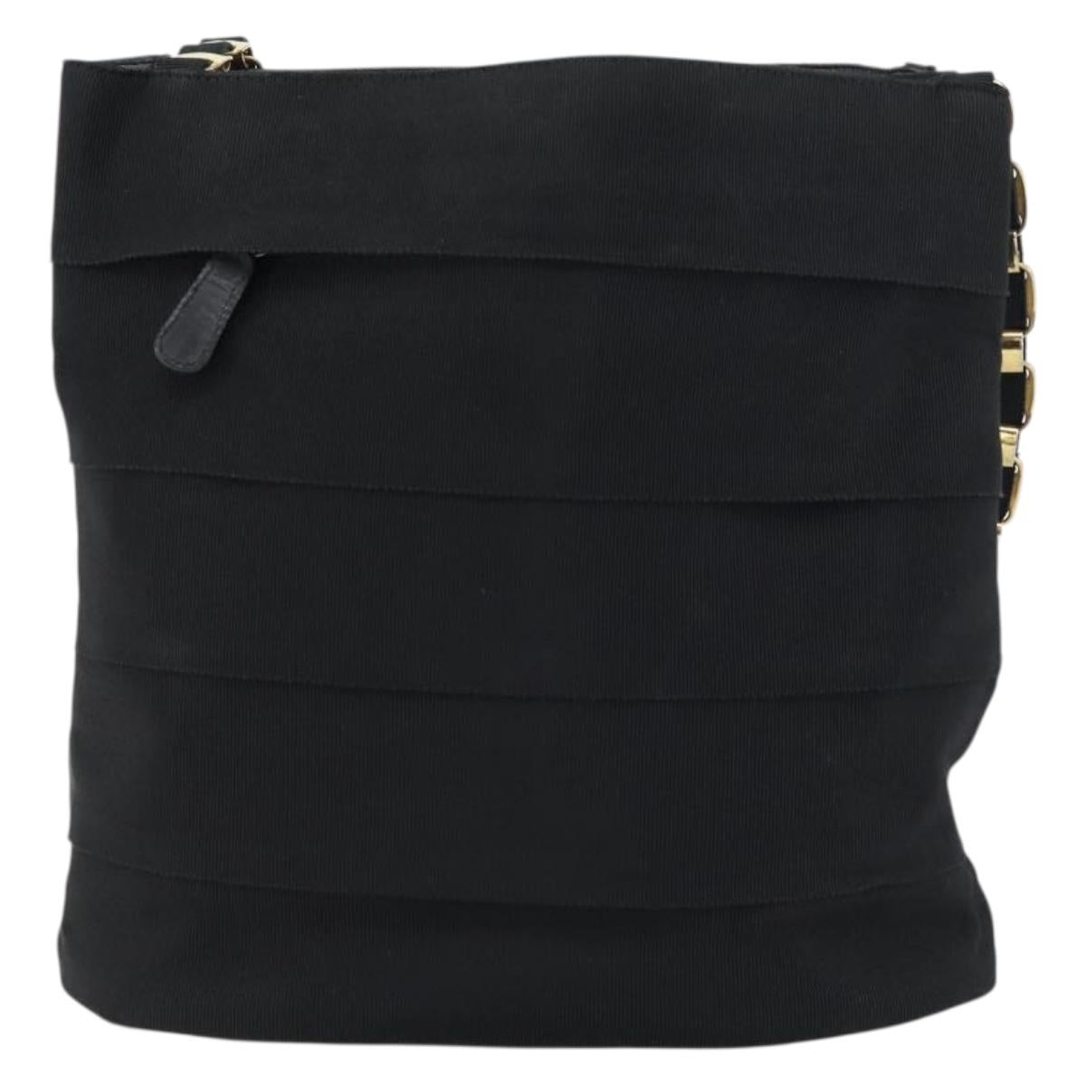 Salvatore Ferragamo Vala Shoulder Bag Canvas Black Gold Auth 160695