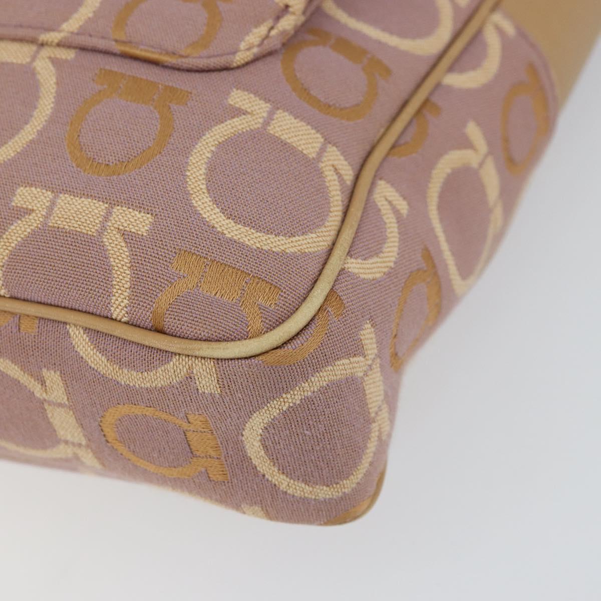 Salvatore Ferragamo Gancini Shoulder Bag Canvas Purple Gold Auth 160696