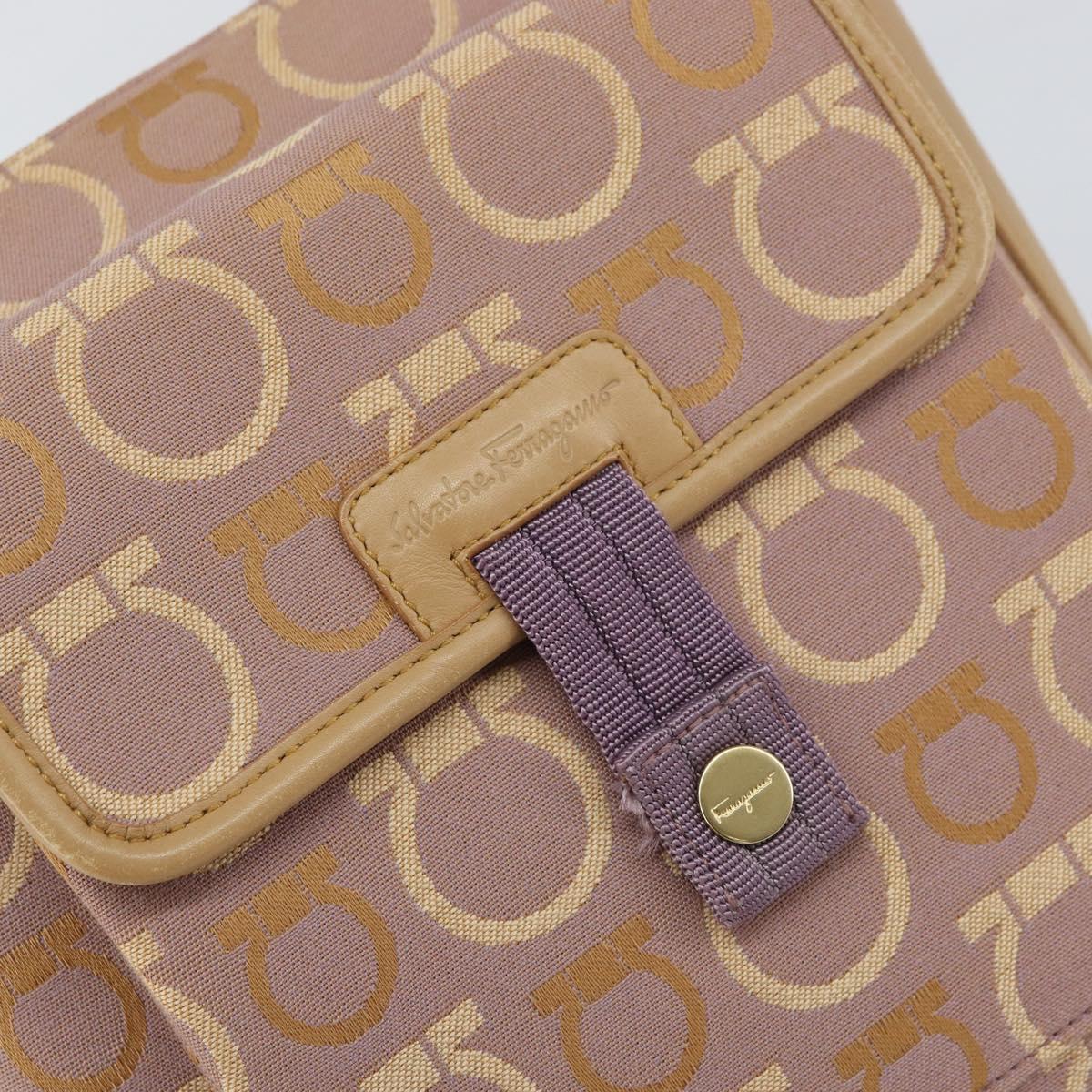 Salvatore Ferragamo Gancini Shoulder Bag Canvas Purple Gold Auth 160696