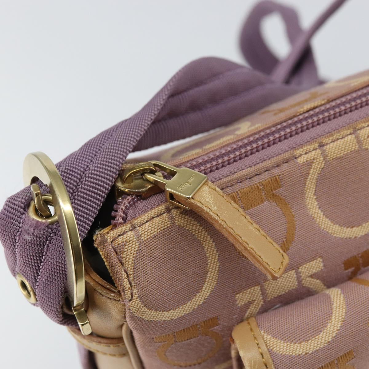 Salvatore Ferragamo Gancini Shoulder Bag Canvas Purple Gold Auth 160696