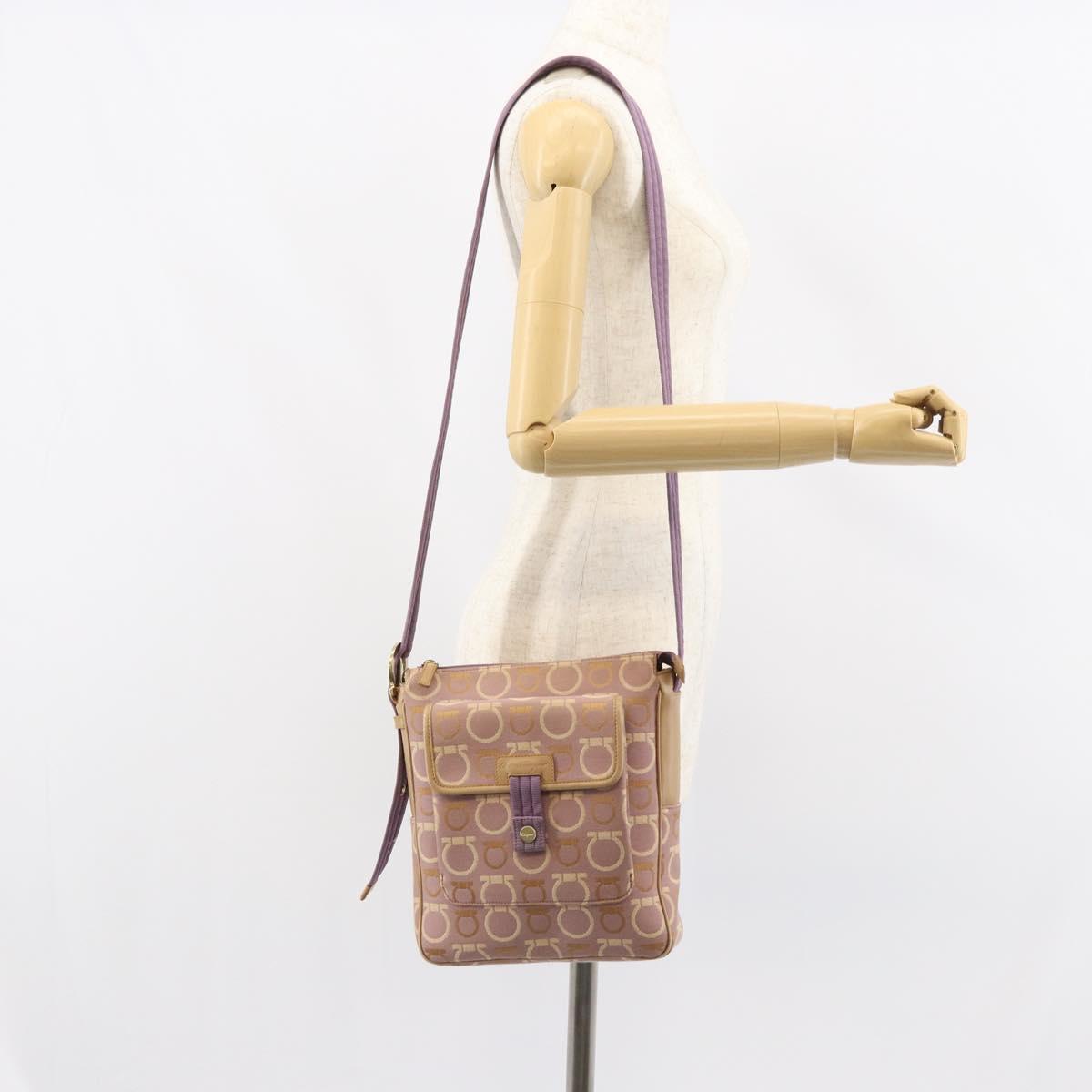 Salvatore Ferragamo Gancini Shoulder Bag Canvas Purple Gold Auth 160696
