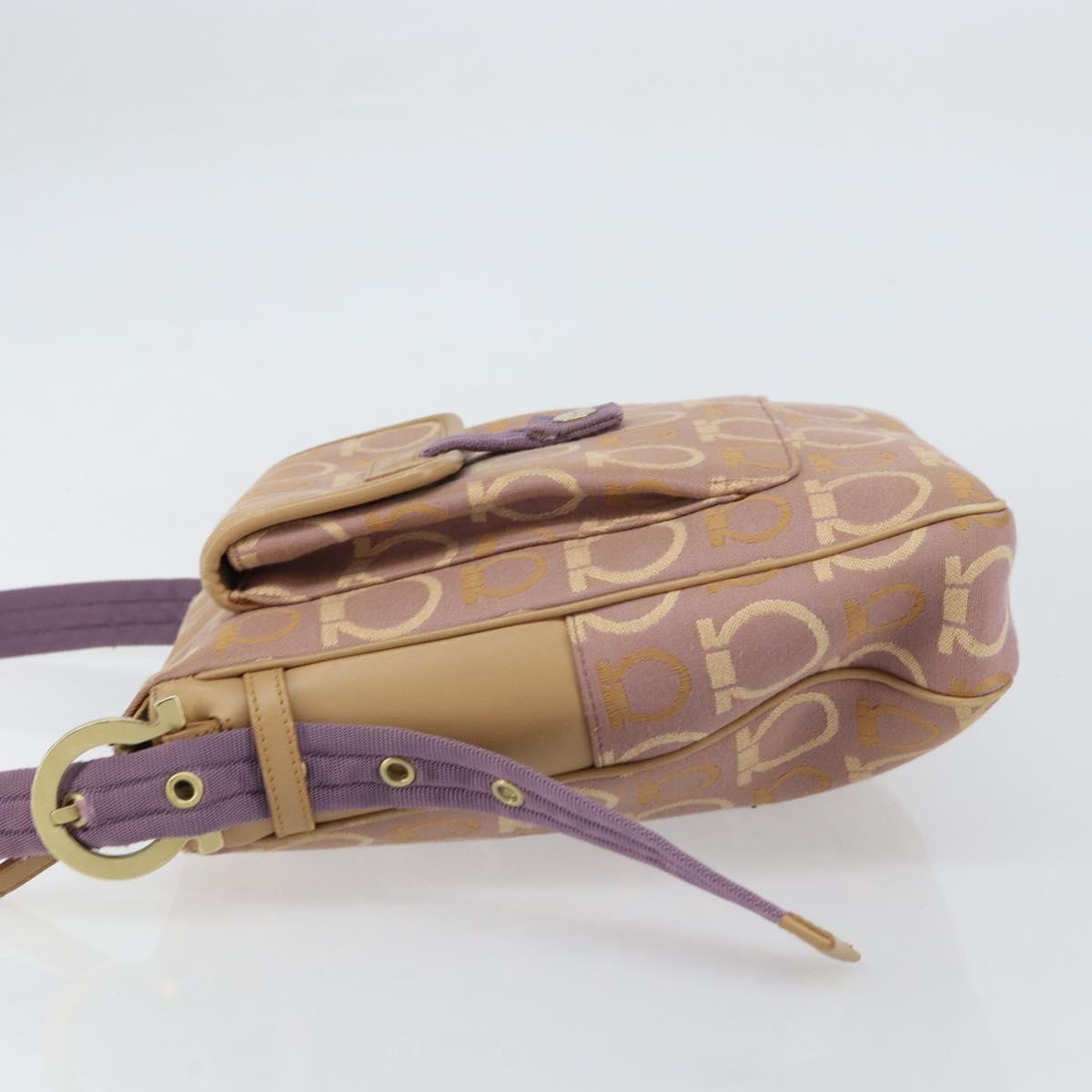 Salvatore Ferragamo Gancini Shoulder Bag Canvas Purple Gold Auth 160696