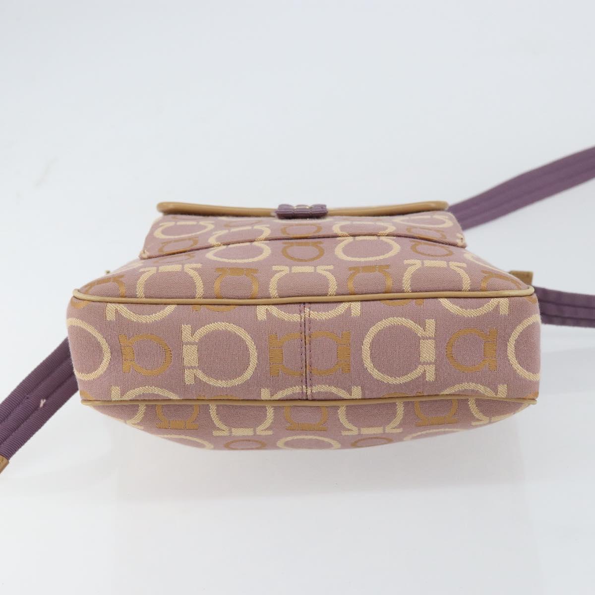 Salvatore Ferragamo Gancini Shoulder Bag Canvas Purple Gold Auth 160696