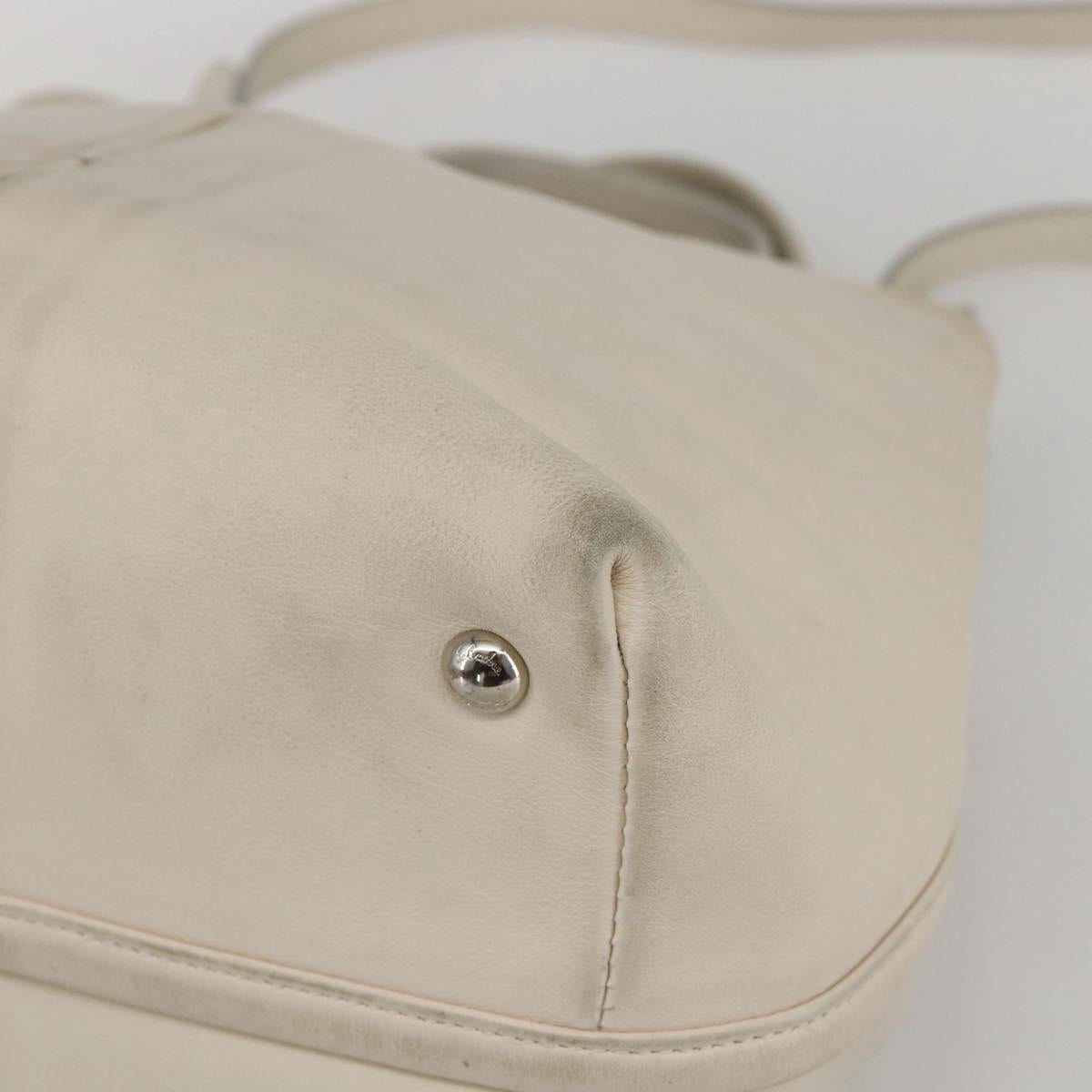 Salvatore Ferragamo Vala Hand Bag Leather 2way White Silver Auth 160697