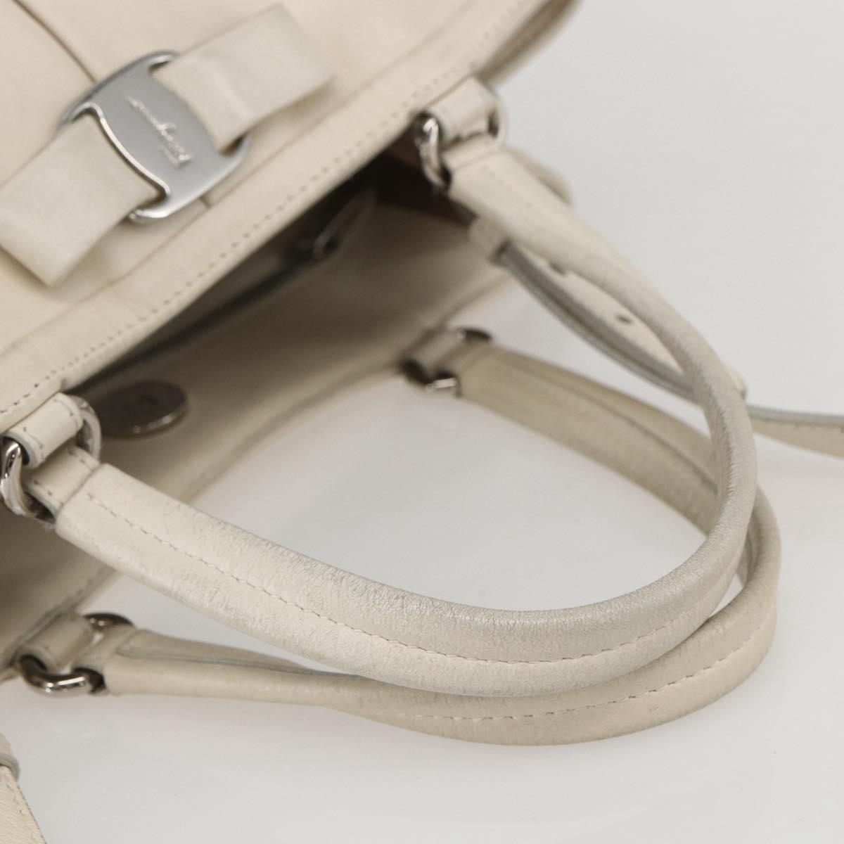 Salvatore Ferragamo Vala Hand Bag Leather 2way White Silver Auth 160697