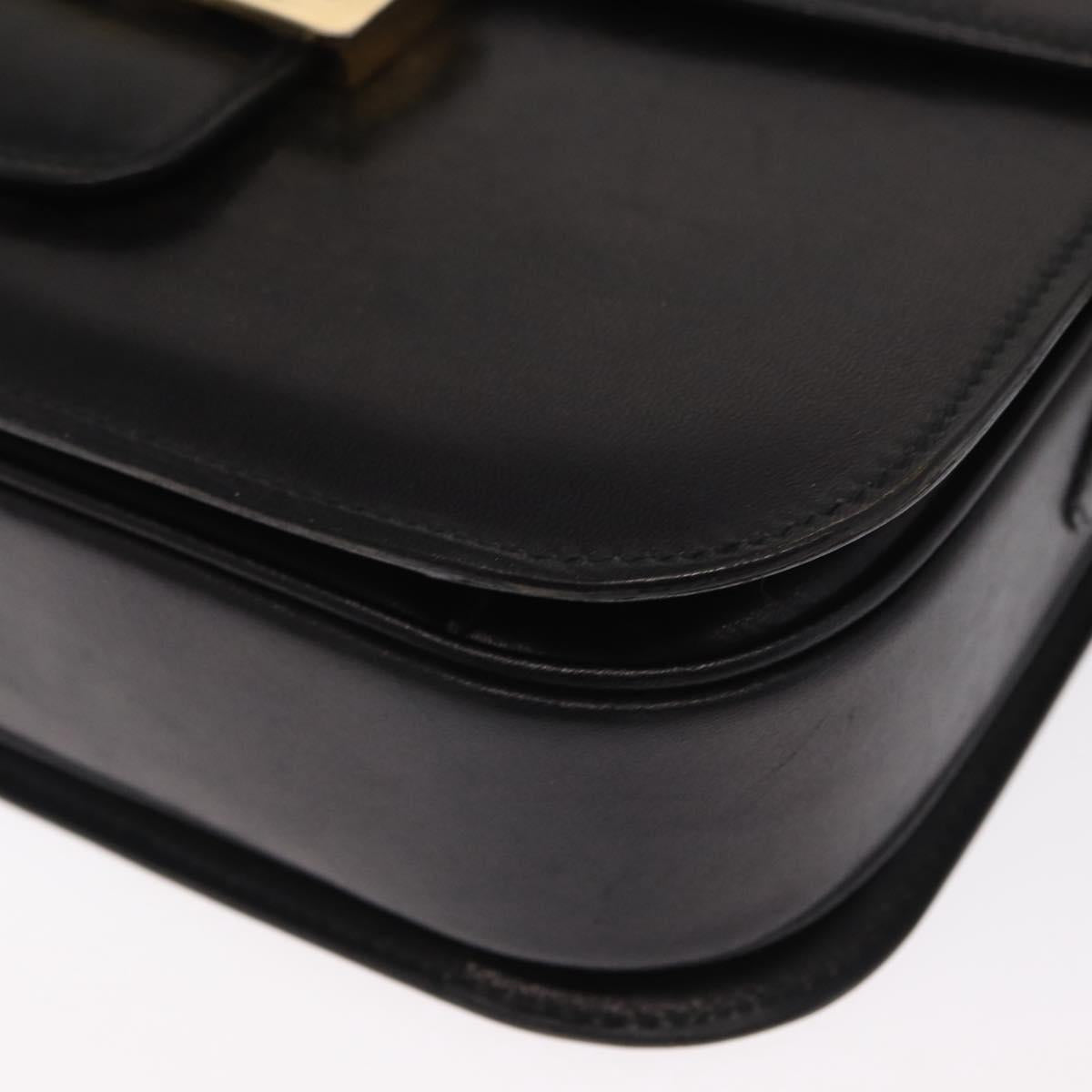 CELINE Shoulder Bag Leather Black Gold Auth 160698