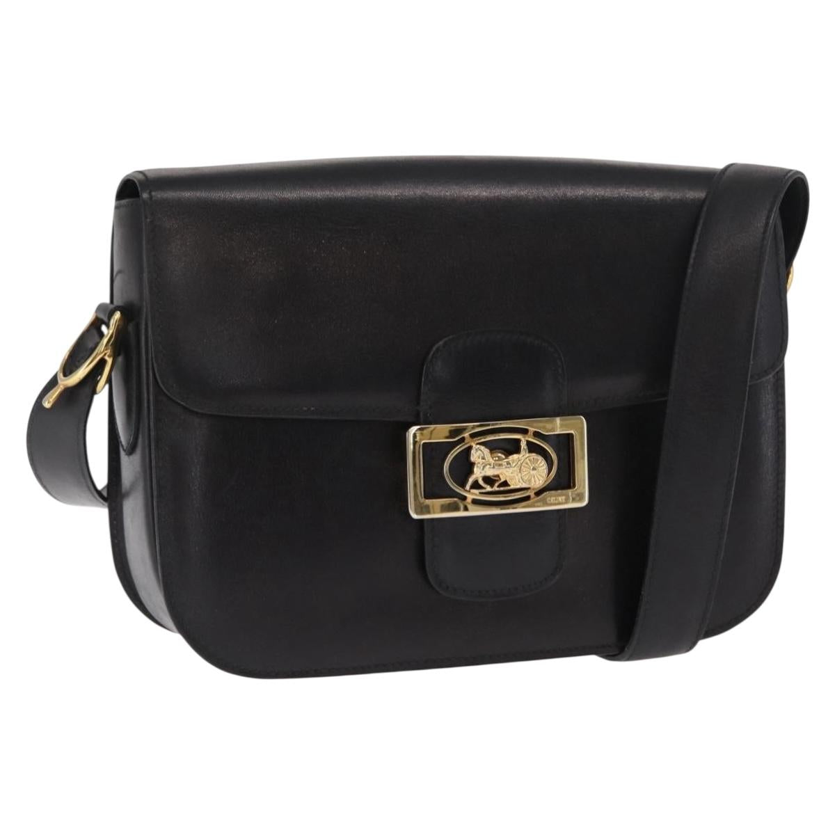 CELINE Shoulder Bag Leather Black Gold Auth 160698