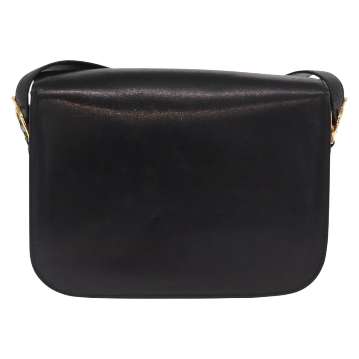 CELINE Shoulder Bag Leather Black Gold Auth 160698