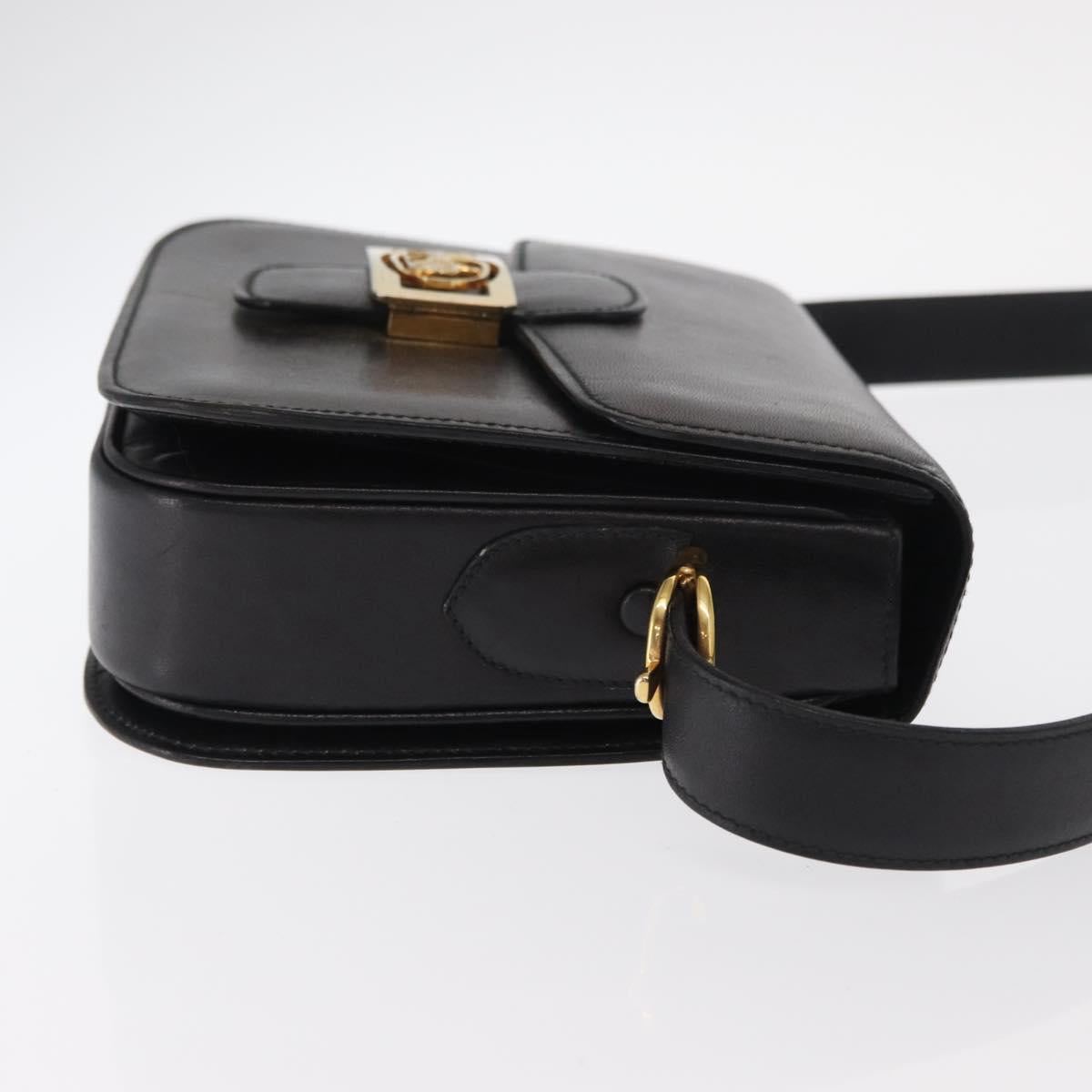 CELINE Shoulder Bag Leather Black Gold Auth 160698