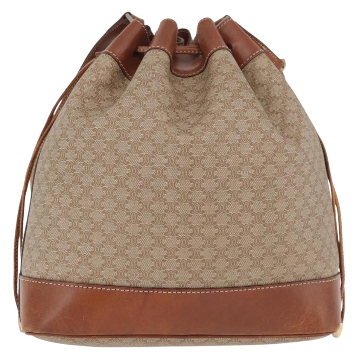 CELINE Macadam Canvas Shoulder Bag PVC Beige Gold Auth 160700