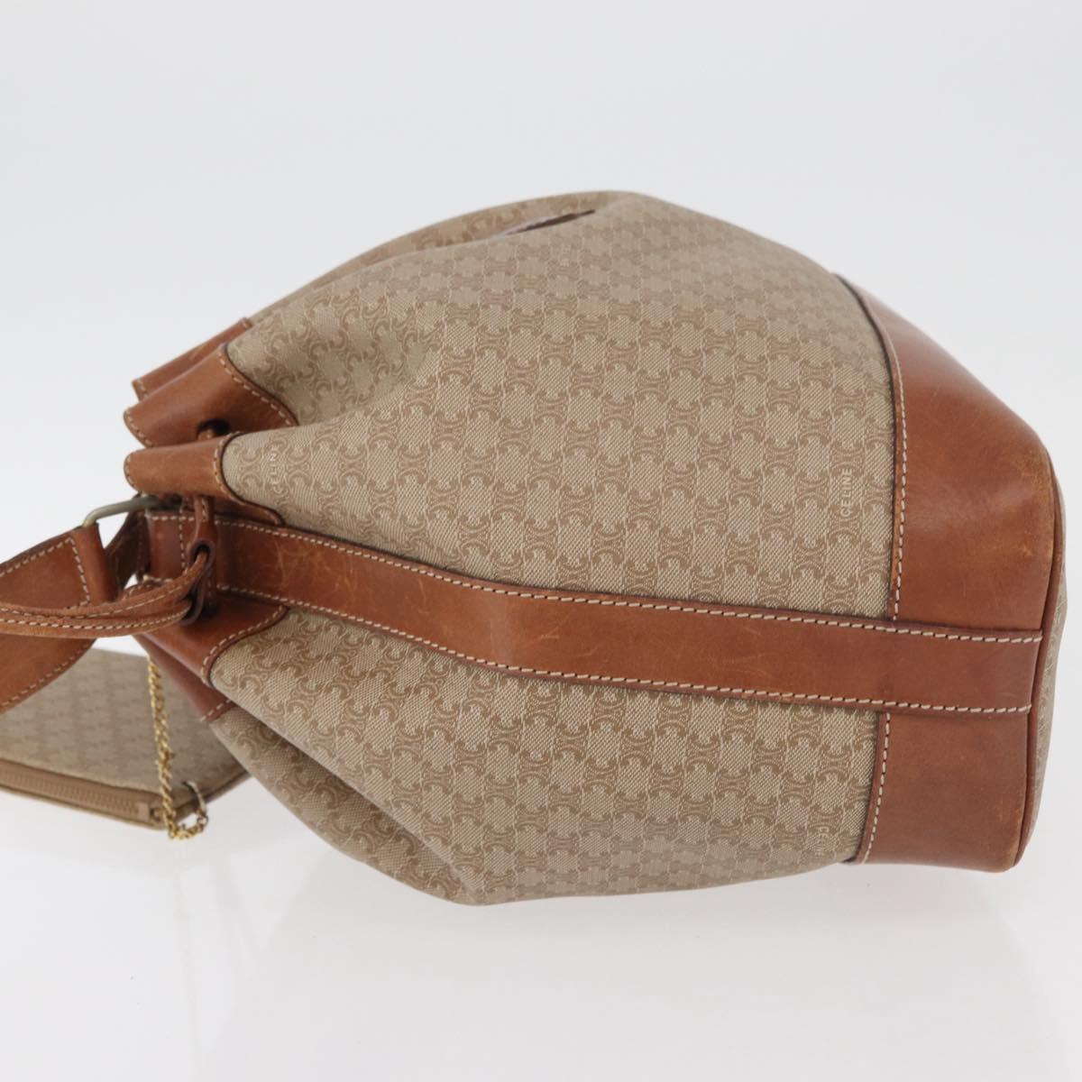 CELINE Macadam Canvas Shoulder Bag PVC Beige Gold Auth 160700