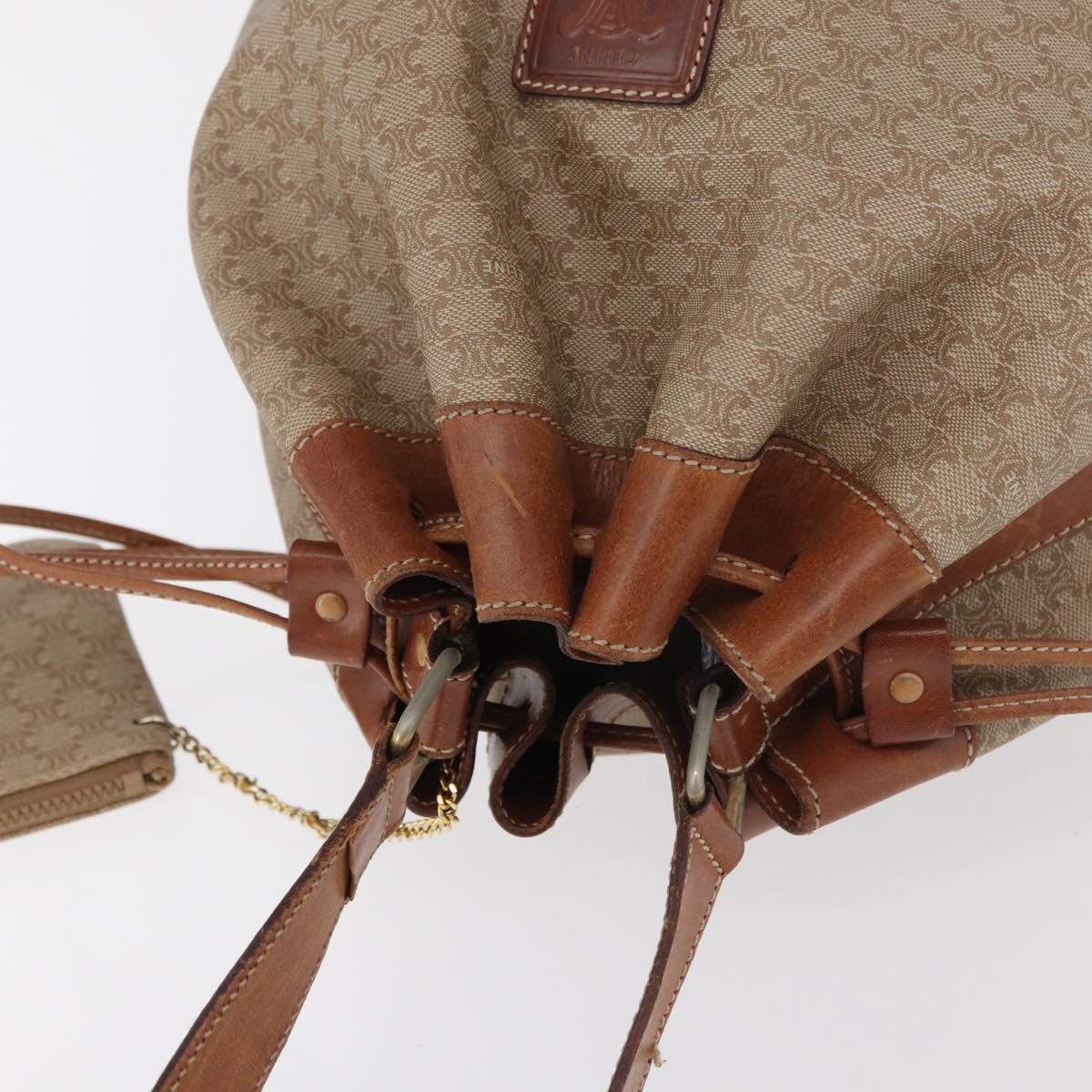 CELINE Macadam Canvas Shoulder Bag PVC Beige Gold Auth 160700
